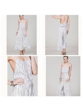 En Crème Striped Drawstring Palazzo Romper
